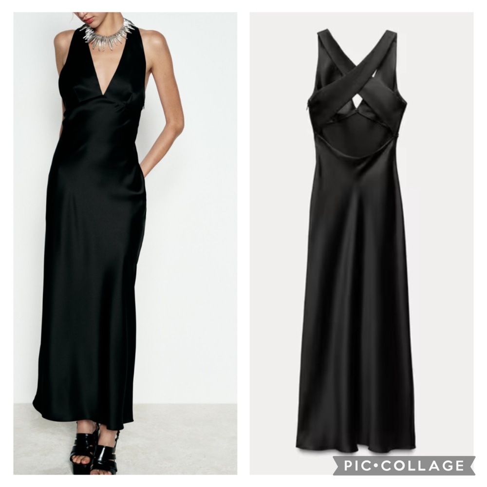 Zara Black Satin Midi Dress